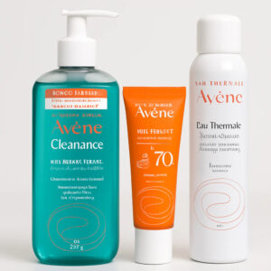 Kit Gel de Limpeza Facial Avènev + Protetor Solar Clareador Avène Mat Perfect FPS 70 +Eau Thermale Avène Água Termal